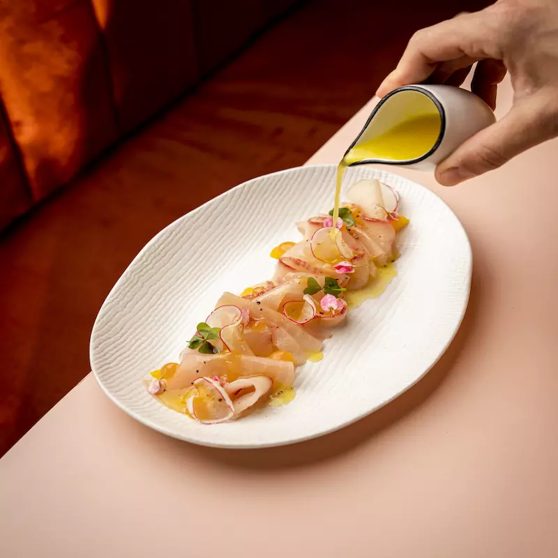 Hamachi Crudo dish at Pastel Bangkok rooftop bar in Sukhumvit soi 11