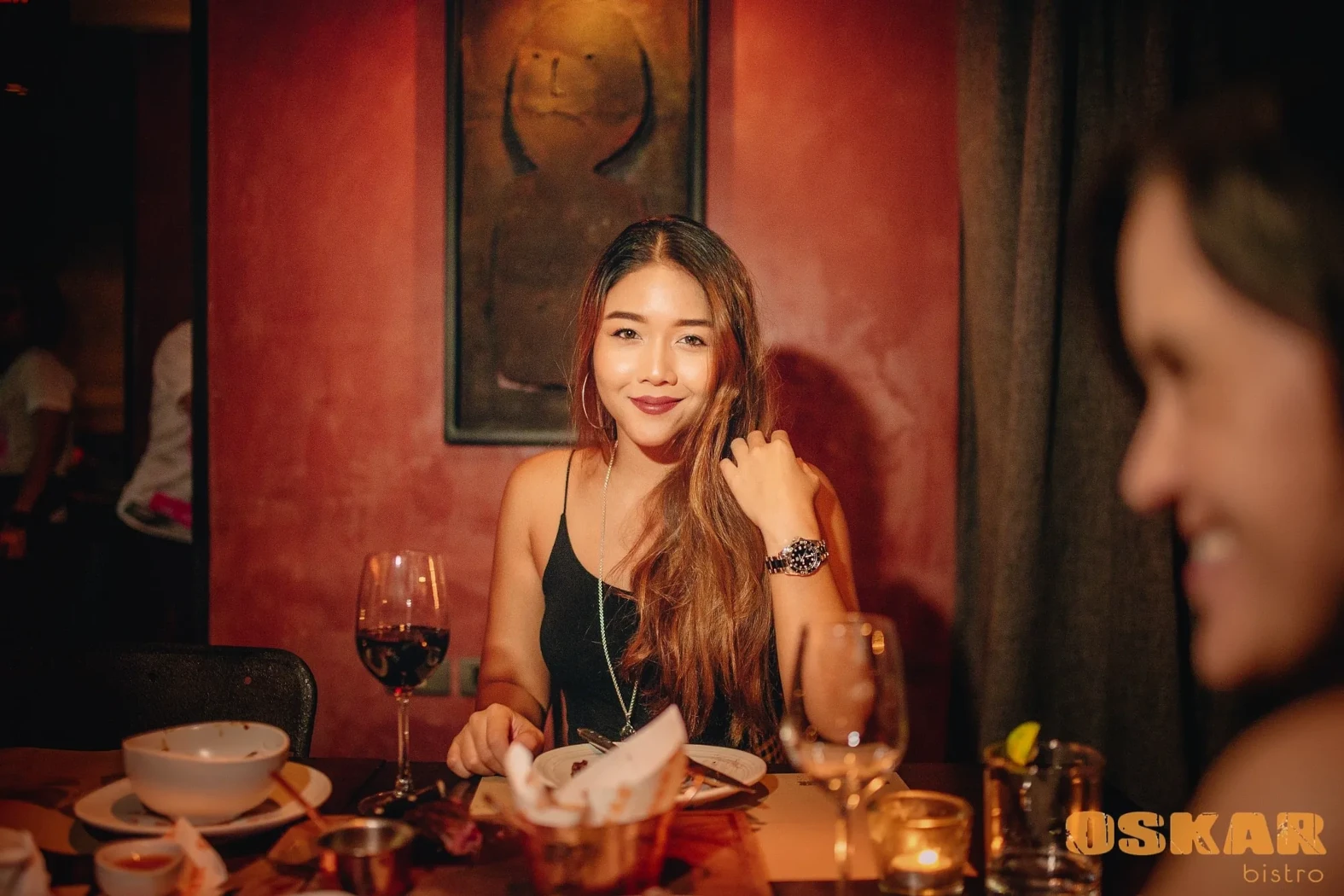 Beautiful girl in a romantic restaurant, Oskar bistro in Bangkok