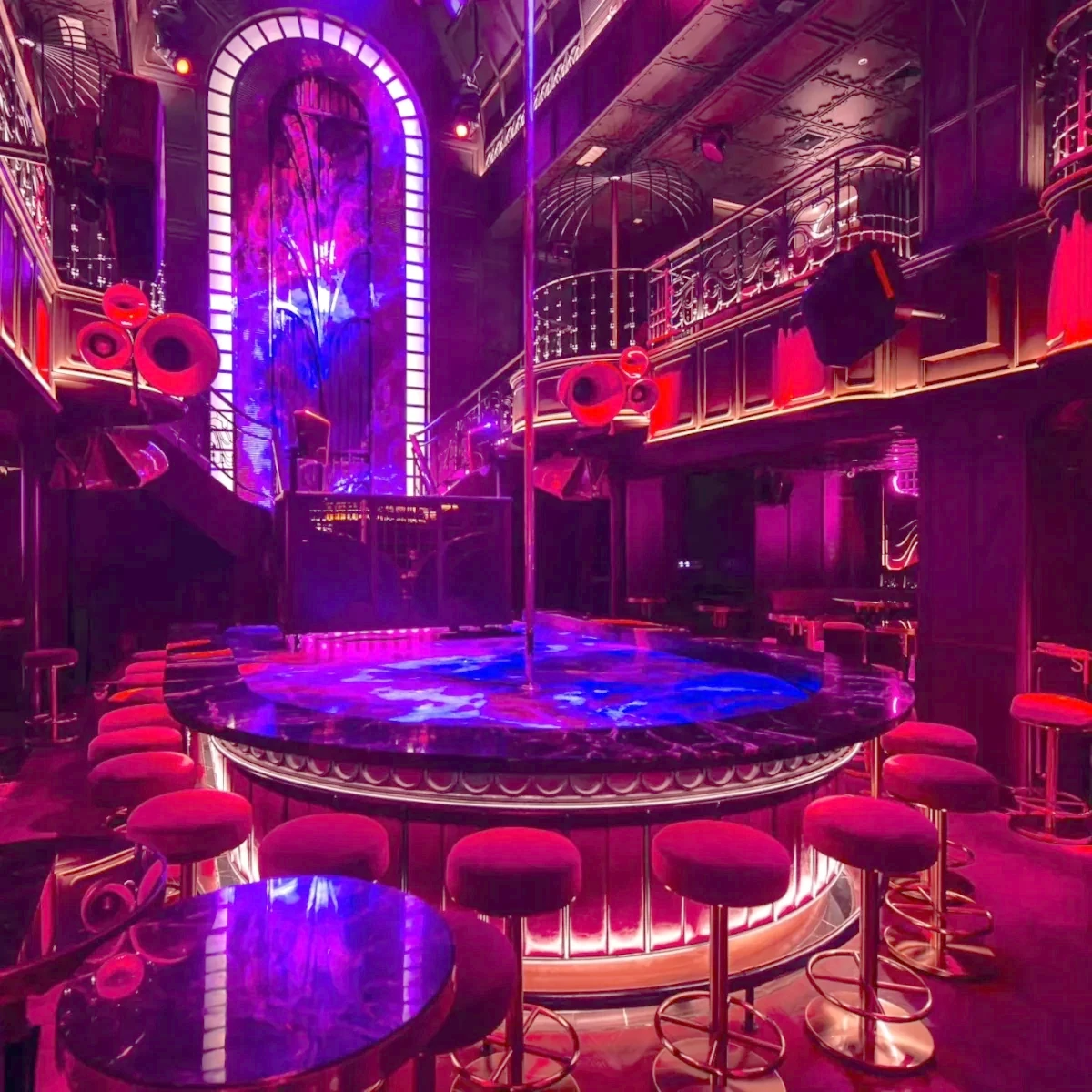 A beautiful stage and decoration at Fuchsia Nightclub in Bangkok.