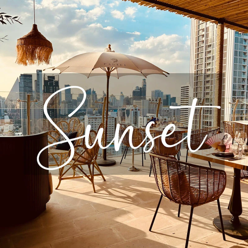call to action to open the sunset menu of Pastel Bangkok rooftop bar
