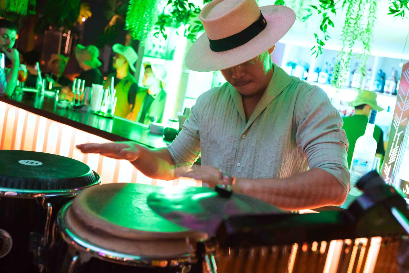A guy playing music for Amazonia party at Pastel in Bangkok.