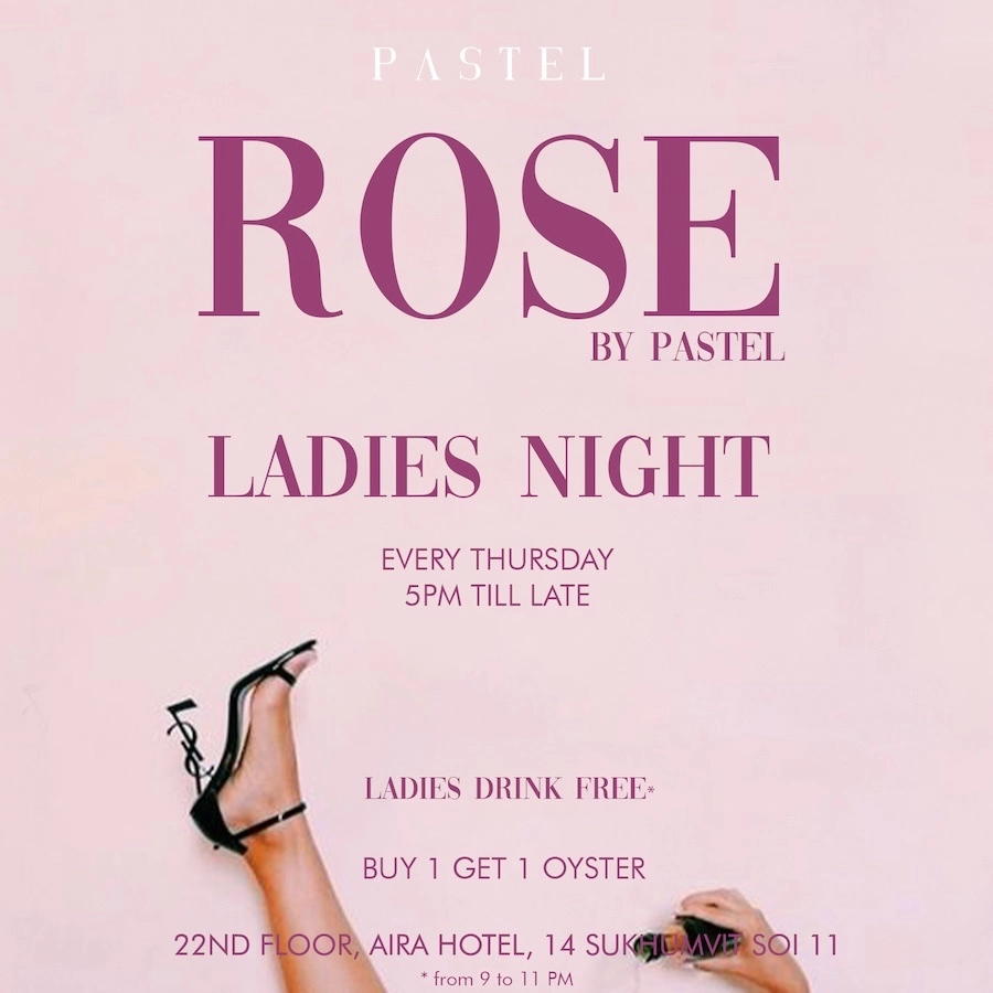 banner for the Rose by Pastel Bangkok, the ladies night of the rooftop bar and restaurant in Sukhumvit Soi 11
