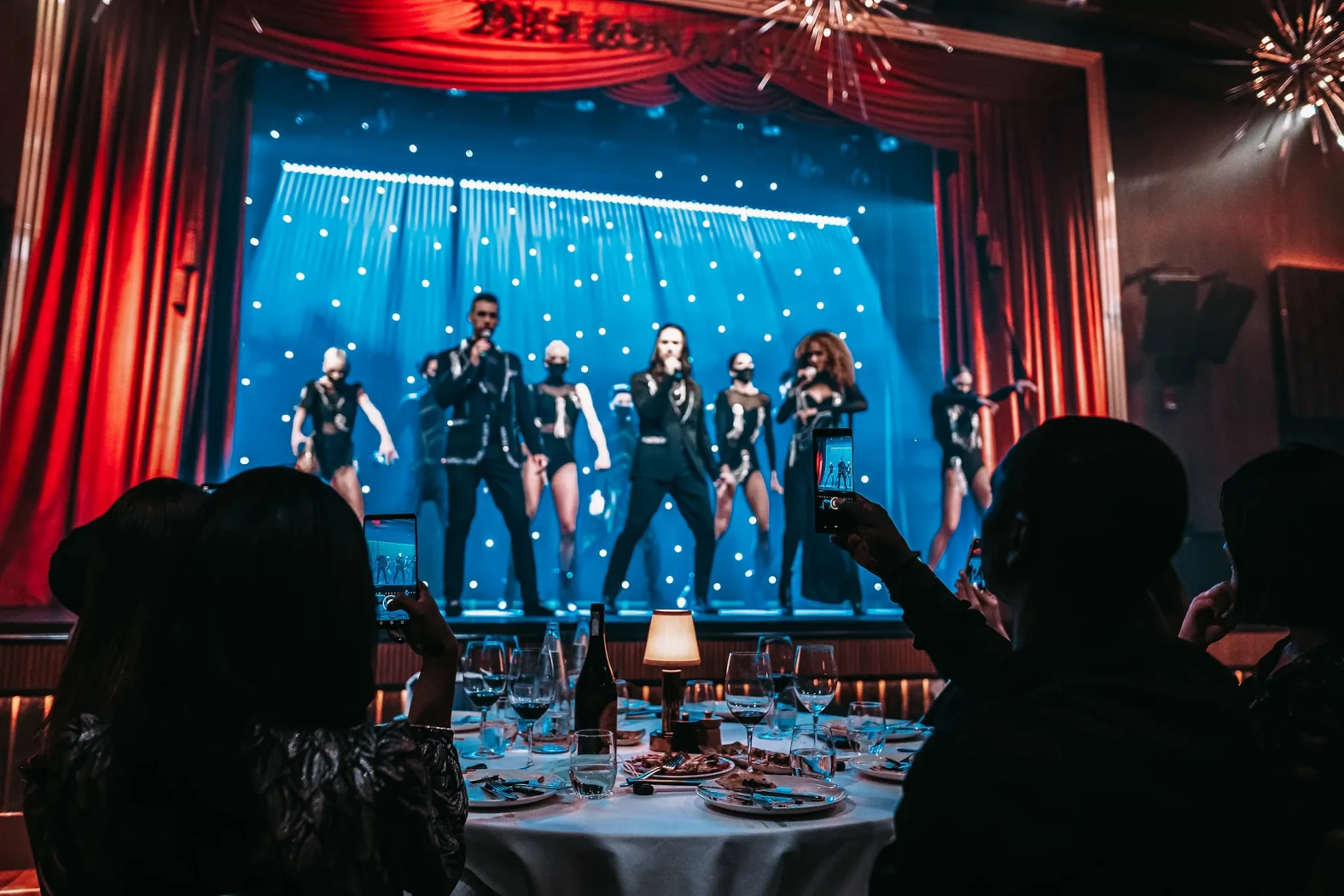 Live show with singers and dancers at Billionaire in Dubai.