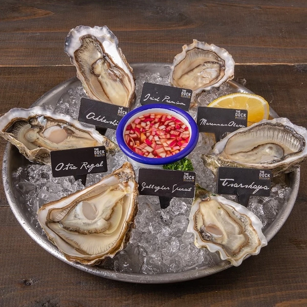Delicious fresh oyster platter served at the Dock Emquartier near Phrom Pong BTS station in Bangkok.