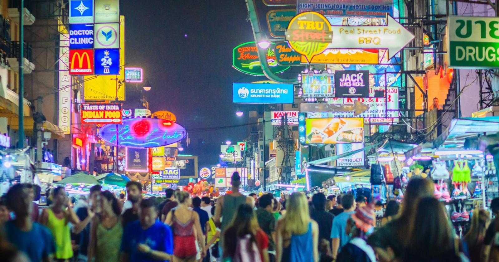 Experience the nightlife of Bangkok, Thailand, on its famous party streets.