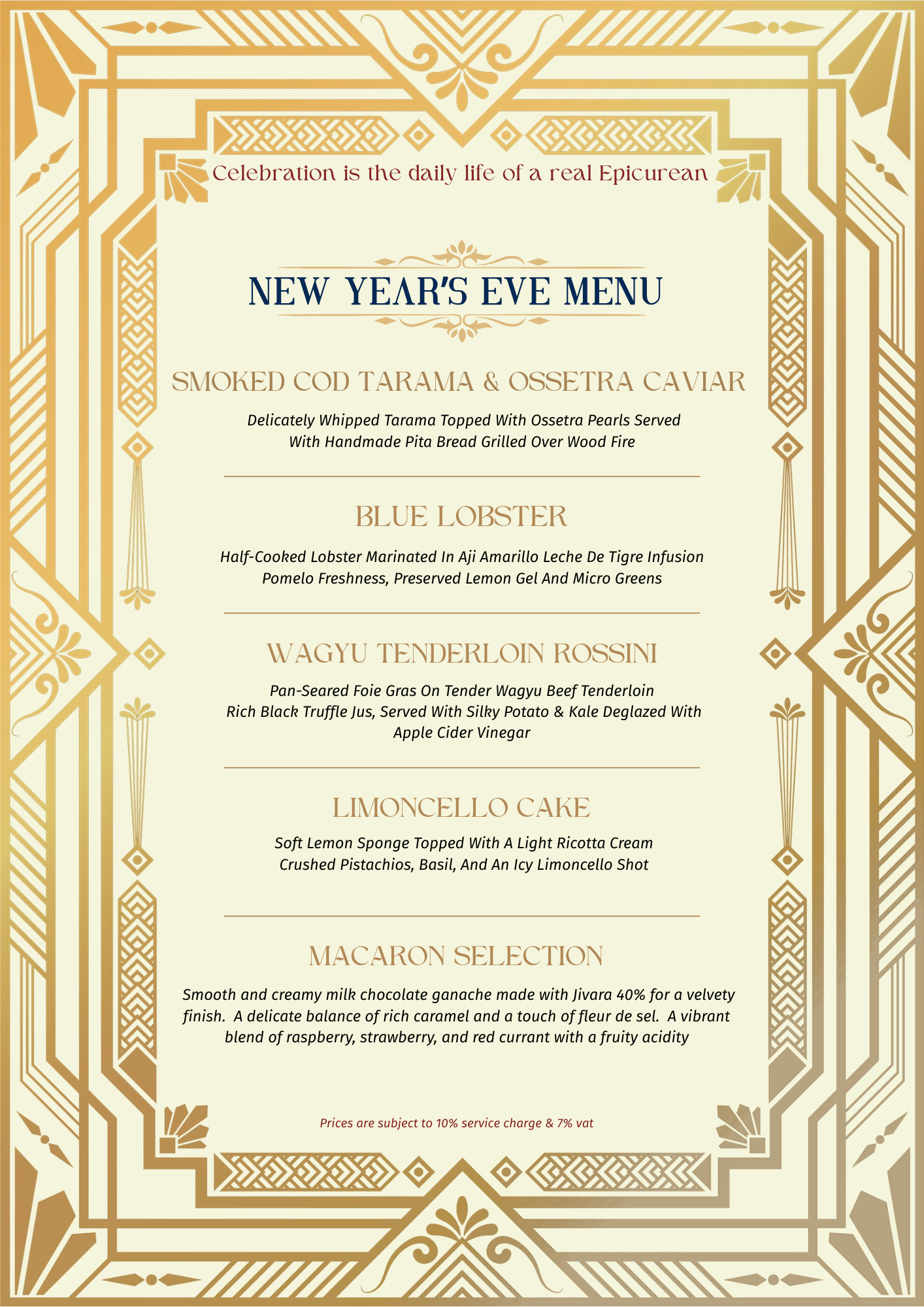 pastel nye regular menu
