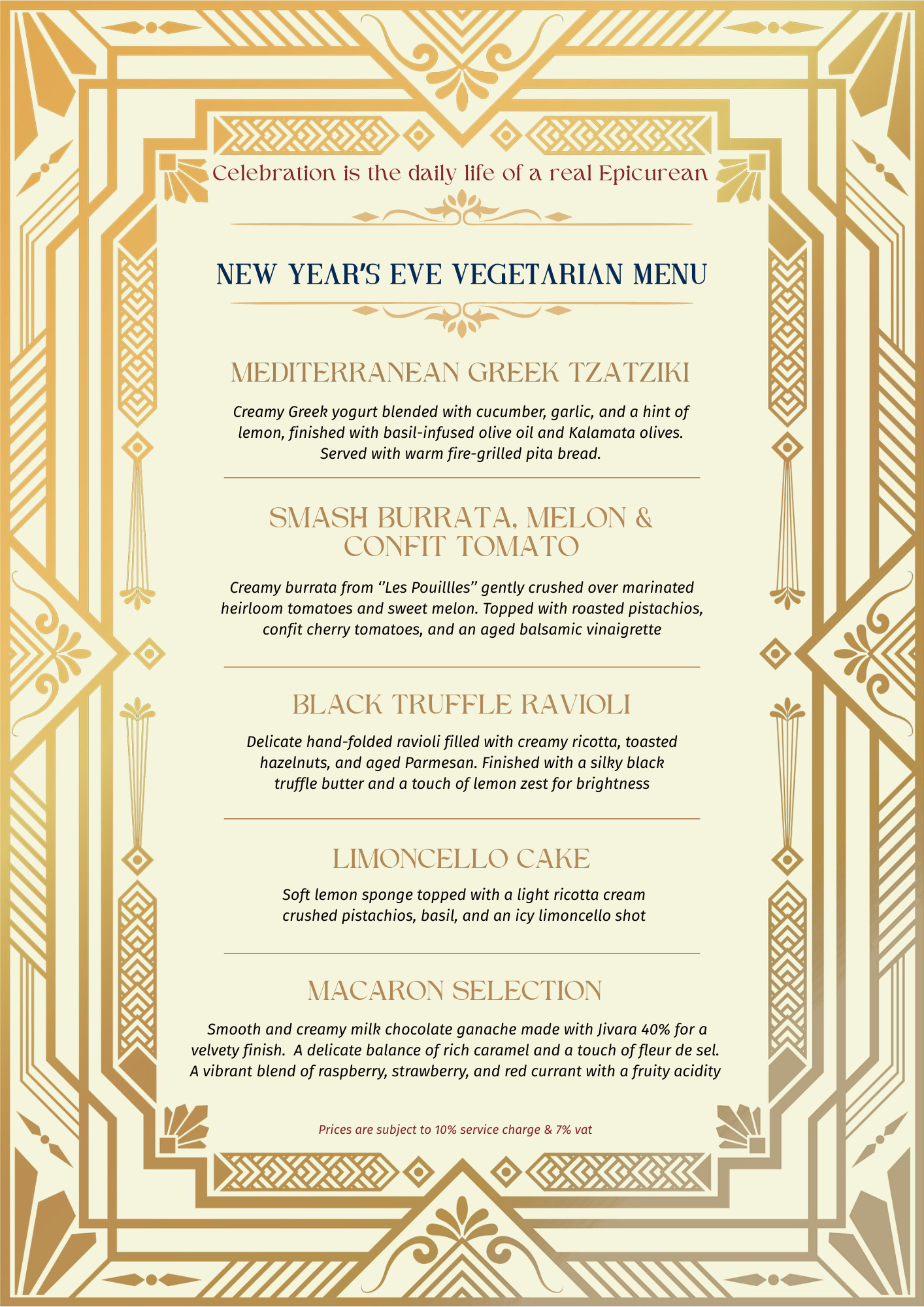 pastel nye vegetarian menu
