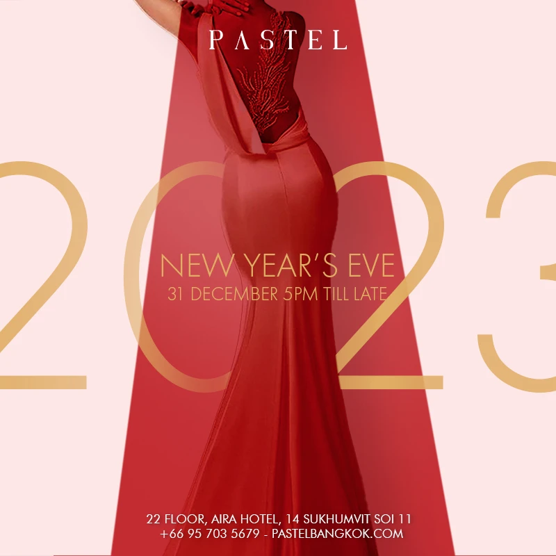 banner of the new year eve party 2022 at Pastel Bangkok rooftop bar