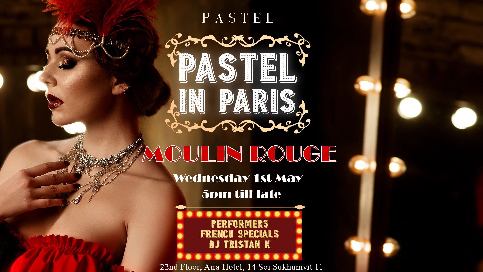 Promo banner for Pastel In Paris party on 1st May 2024 at Pastel Bangkok rooftop bar in Sukhumvit Soi 11
