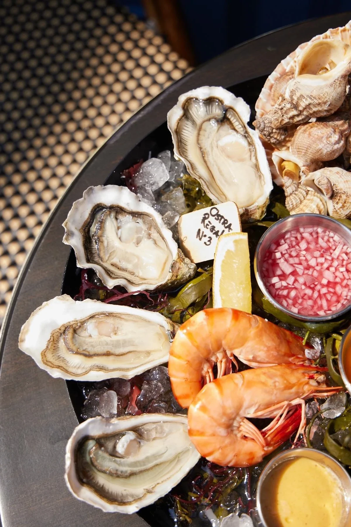 a seafood platter with oysters at the french restaurant iode restaurant bangkok