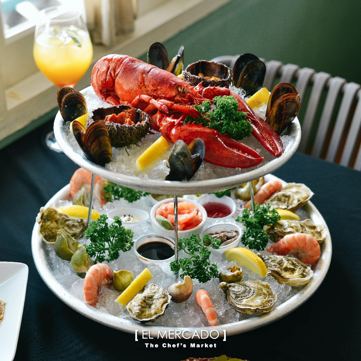 A giant seafood platter with lobster and seafood products at El Mercado, a gourmet restaurant in Bangkok